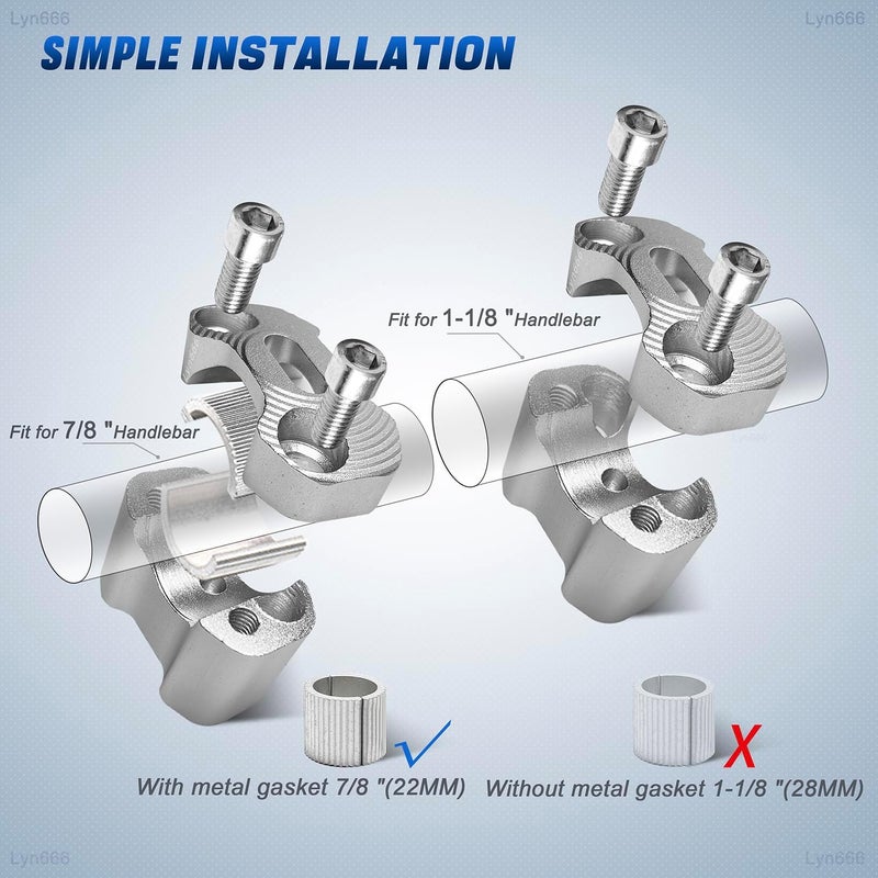 Lyn666 Motorcycle Handlebar Risers Universal Handle Bars Mount Clamps Fit for 1 1/8 inch(28mm) or 7/8 inch (22mm) Handlebar of Motorcycle Dirt Bike ATV, Silver - Image 3